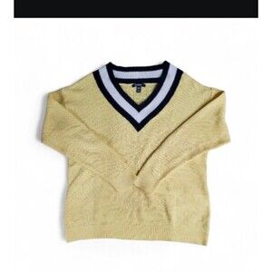 Chaps Women Butter Yellow V-Neck Pullover Country Club Preppy 100% Cotton Sz 1X